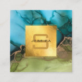 美しい金ゴールドティール(緑がかった色)ブラックモノグラム スクエア名刺 (正面)