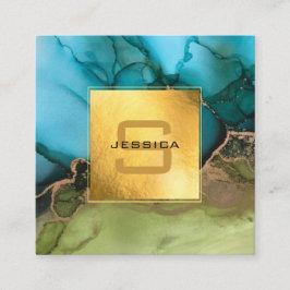 美しい金ゴールドティール（緑がかった色）ブラックモノグラム スクエア名刺