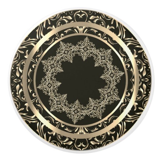 美しい金ゴールドデザインオンブラック セラミックノブ (正面)