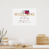 美しい金ゴールドネイビーブルーとブルゴーニュ結婚ーズ ポスター (キッチン)