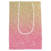 美しい金ゴールドピンクグリッター グラデーション ミディアムペーパーバッグ (裏面)