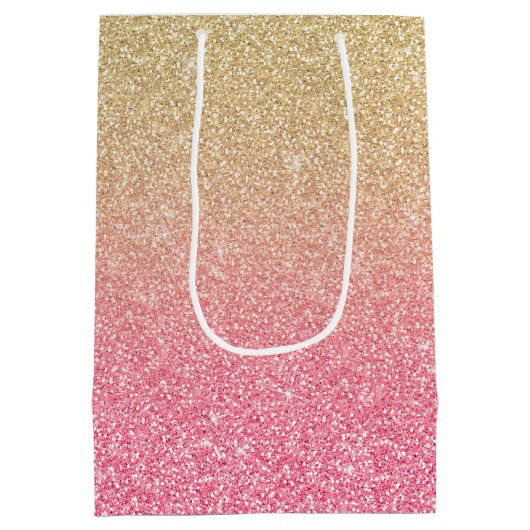 美しい金ゴールドピンクグリッター グラデーション ミディアムペーパーバッグ (裏面)