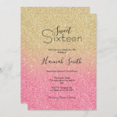美しい金ゴールドピンクグリッター グラデーション 招待状 (正面/裏面)
