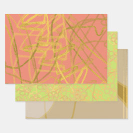 美しい金ゴールドピンクグリーンフローラ ラッピングペーパーシート