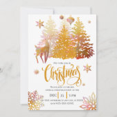 美しい金ゴールドピンクディアクリスマスパーティーツリー 招待状 (正面)