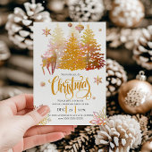 美しい金ゴールドピンクディアクリスマスパーティーツリー 招待状