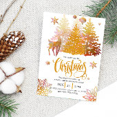 美しい金ゴールドピンクディアクリスマスパーティーツリー 招待状