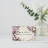 美しい金ゴールドフィリグラーピンクラベンダーの花 名刺 (スタンド正面)