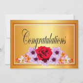 美しい金ゴールドフローラデザインおめでとう 招待状 (正面)