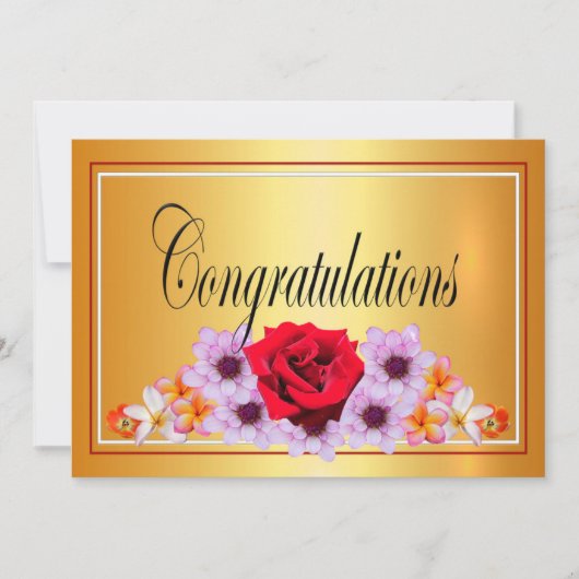 美しい金ゴールドフローラデザインおめでとう 招待状 (正面)