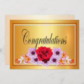 美しい金ゴールドフローラデザインおめでとう 招待状 (正面/裏面)