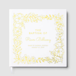 美しい金ゴールドフローラフレームバプテスマ ゲストブック