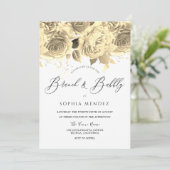 美しい金ゴールドフローラブライダルシャワーブランチバブリー 招待状 (スタンド正面)