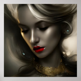 美しい金ゴールドブロンズのブロンド女性と赤い唇3 ポスター