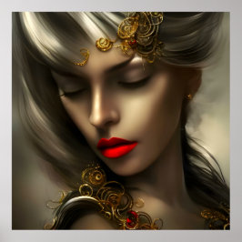 美しい金ゴールドブロンド女性と赤い唇の宝石2 ポスター