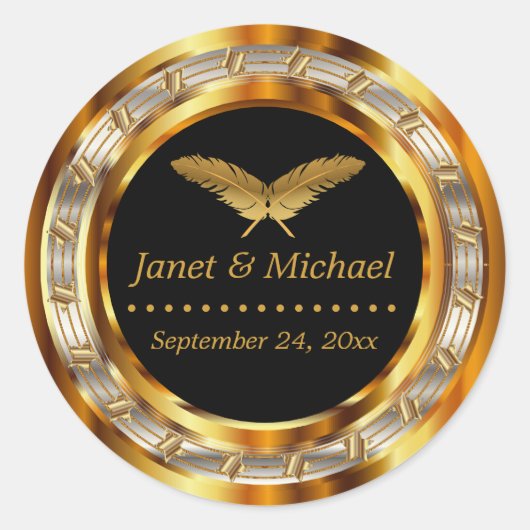 美しい金ゴールドメタリックとブラック ラウンドシール (正面)