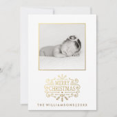 美しい金ゴールドメリークリスマススノーフレーク写真 シーズンカード (正面)