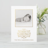 美しい金ゴールドメリークリスマススノーフレーク写真 シーズンカード (スタンド正面)