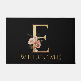 美しい金ゴールドモノグラムEとPOPPY花 ドアマット