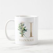 美しい金ゴールドモノグラムHとフローラアクセント コーヒーマグカップ (左)