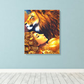 美しい金ゴールドライオンアンドウーマンキャンバスプリント キャンバスプリント (インサイチュ (ウッドフロア))