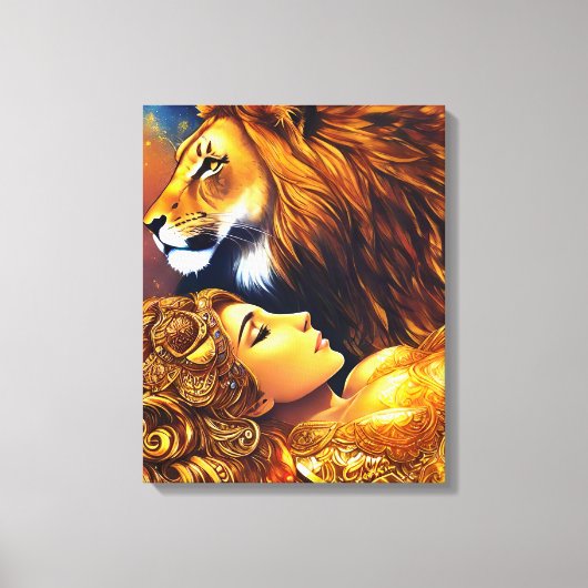 美しい金ゴールドライオンアンドウーマンキャンバスプリント キャンバスプリント (正面)