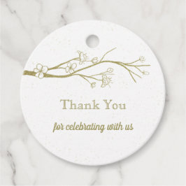 美しい金ゴールド咲く白いメッセージカード フェイバータグ