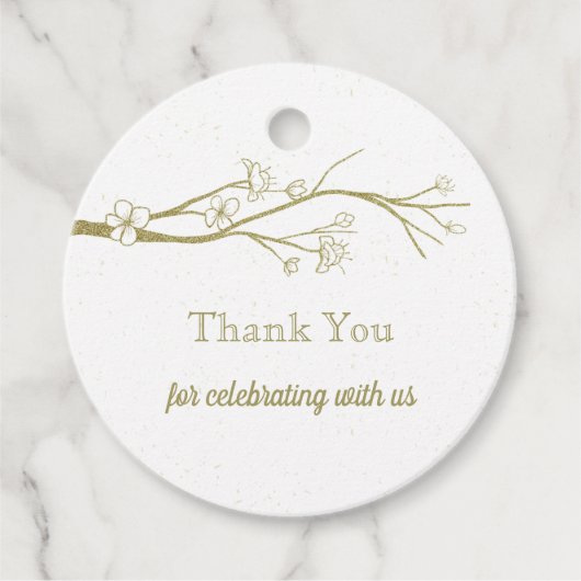 美しい金ゴールド咲く白いメッセージカード フェイバータグ (正面)