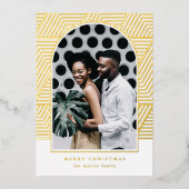 美しい金ゴールド幾何学模様フォトクリスマス 箔シーズンカード (正面)