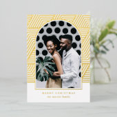 美しい金ゴールド幾何学模様フォトクリスマス 箔シーズンカード (立ち正面)