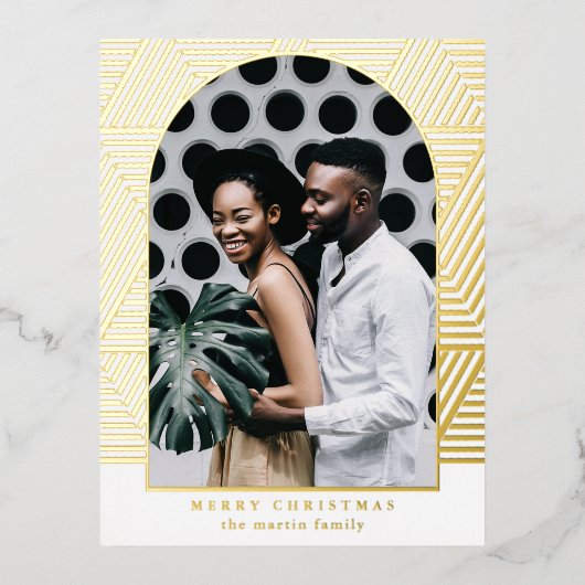 美しい金ゴールド幾何学的パターン写真 箔シーズンポストカード (正面)