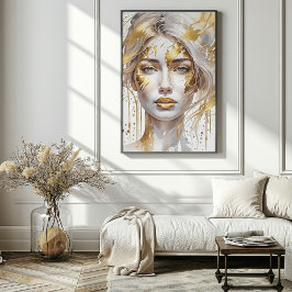 美しい金ゴールド抽象芸術水彩女性ポスター ポスター
