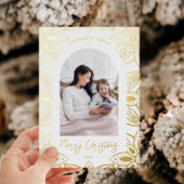 美しい金ゴールド植物体フレーム2フォトクリスマス 箔シーズンカード