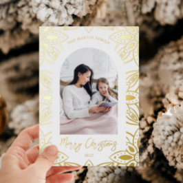 美しい金ゴールド植物体フレーム2フォトクリスマス 箔シーズンカード