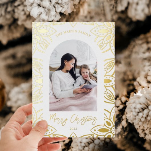 美しい金ゴールド植物体フレーム2フォトクリスマス 箔シーズンカード