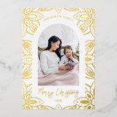 美しい金ゴールド植物体フレーム2フォトクリスマス 箔シーズンカード (正面)