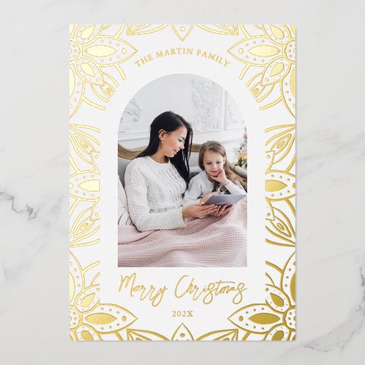 美しい金ゴールド植物体フレーム2フォトクリスマス 箔シーズンカード (正面)