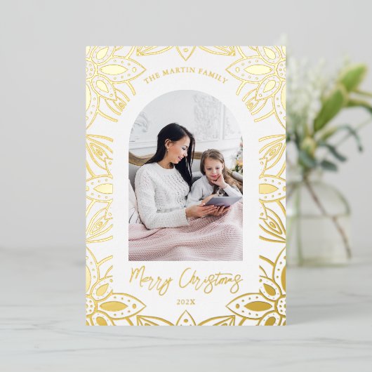 美しい金ゴールド植物体フレーム2フォトクリスマス 箔シーズンカード (立ち正面)