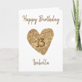 美しい金ゴールド水彩ハート13番目の誕生日 カード (正面)