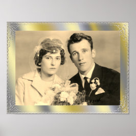 美しい金ゴールド縁ど銀枠のカスタム写真 ポスター