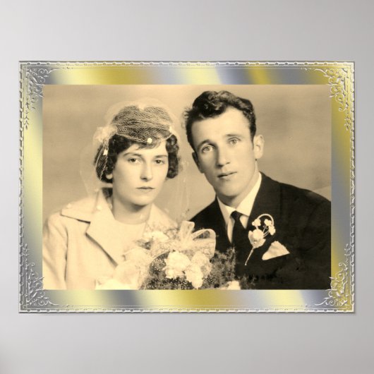 美しい金ゴールド縁ど銀枠のカスタム写真 ポスター (正面)