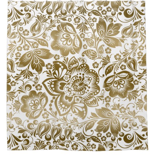 美しい金ゴールド花シームレスなパターン シャワーカーテン (正面)