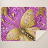 美しい金ゴールド蝶の水色パーソナライズされた シェルパブランケット (正面(横))