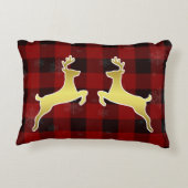 美しい金ゴールド鹿エレガント赤華美クリスマス アクセントクッション (裏面)