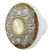 美しい金ゴールド&シルバーとパールジュエルデザイン セラミックノブ (右)