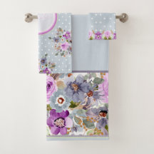 美しい金色の紫のフローラオングレー水玉模様