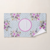 美しい金色の紫のフローラオングレー水玉模様 バスタオルセット (ハンドタオル)