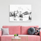 美しい鉛筆スケッチの山レイニア キャンバスプリント (インサイチュ (リビング))