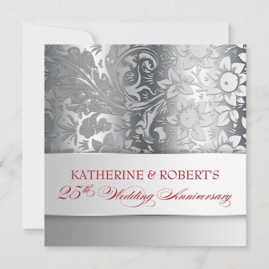美しい銀の25周年記念の招待状 招待状 (正面)