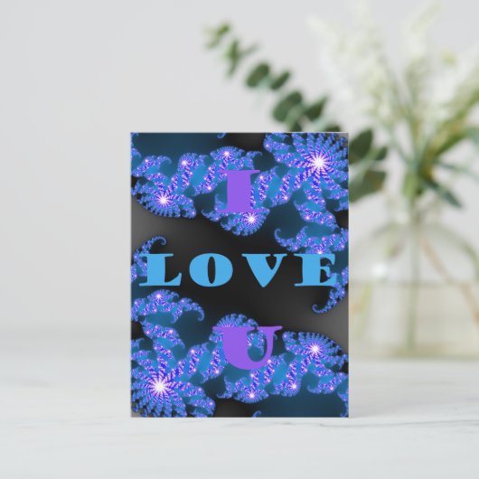 美しい銀河系ブルーラブ文字パターンデザイン、 ポストカード (スタンド正面)
